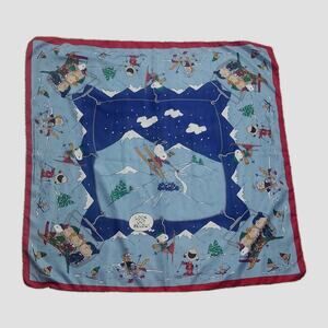 Vtg Peanuts Snoopy & Friends Square Polyester Scarf, Skiing, Winter, Christmas